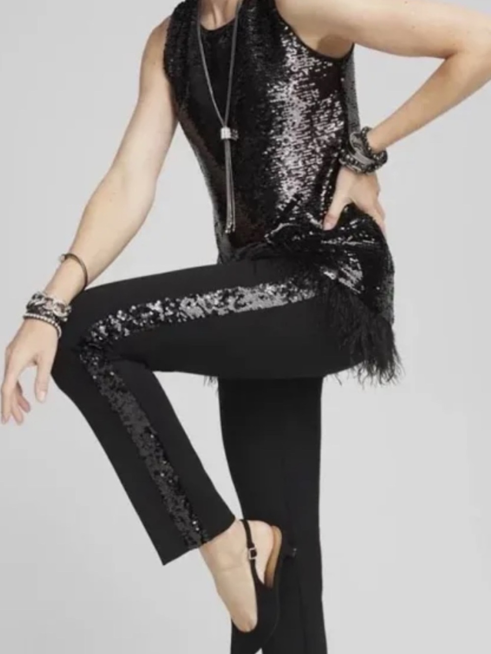 Chico's Black Sequin-Trim Cropped Pants